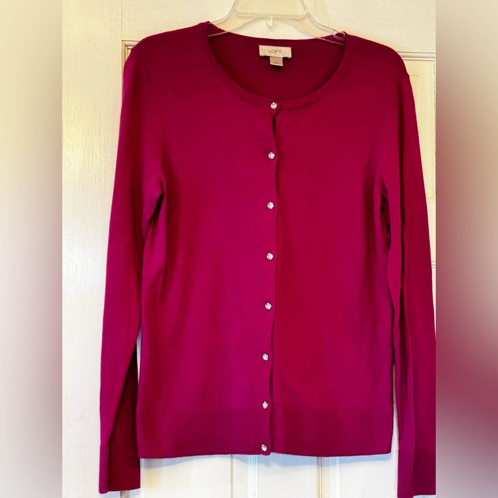LOFT‎ Fuchsia Button-Front Cardigan